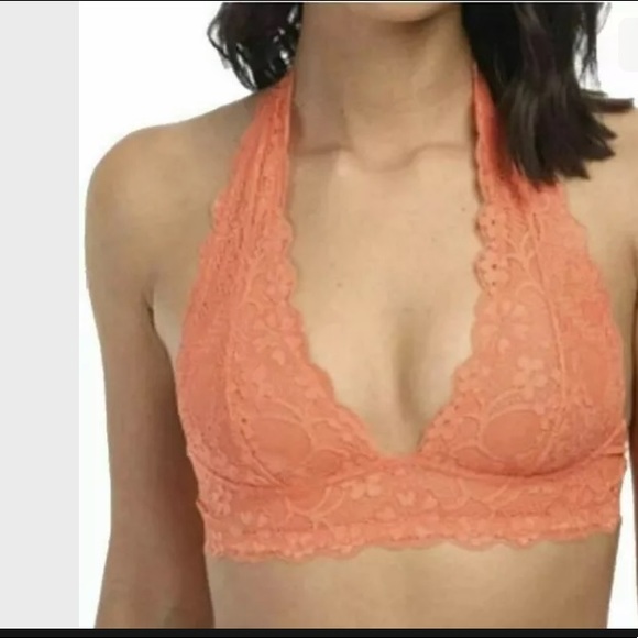 Free People Light Orange Galloon Lace Halter Bra S - Picture 7 of 7